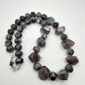 21" Revived! Faceted Banded Agate and smoky quartz necklace w/ 925 insert clasp!